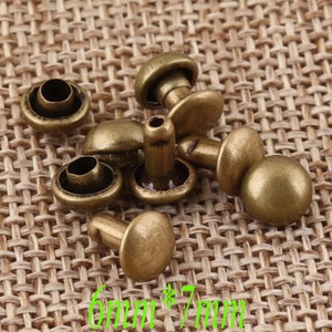 100sets Rivets,6mm Antique Bronze Double Cap Rivets,Studs Leather craft Rivet Fastener Snaps Prong Studs,Riveted,Mushrooms Rivet(a8)