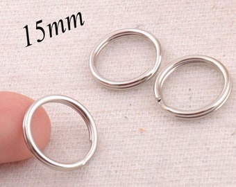 100 PCS Silver Key RingS,keychain Split Key Rings key holder,leather key chain Key Fob  Split Rings Findings-15mm(5035)