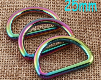 10 Rainbow D Rings Buckles,1" Multicolored d-ring,Hardware,Leather Belt,Clasp Handbag,Key Chains,leather handles,Webbing Strap,25MM(1461)