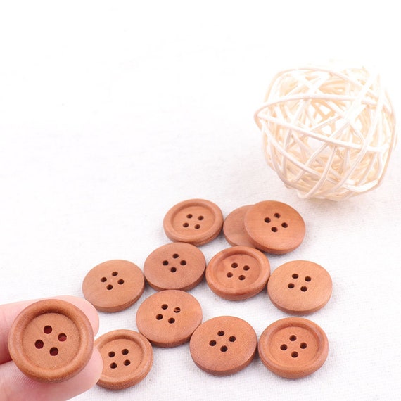 20 Wood Buttons, Dark Brown Finish, Large 1 3/8, 35mm Natural Wood