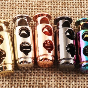 50PCS Gold /Silver/Gunmetal/Rose Gold /Rainbow Double Barrel Toggle Cord Lock,Stopper Spring Buckle,Cylinder Stopper Toggle(sk52)