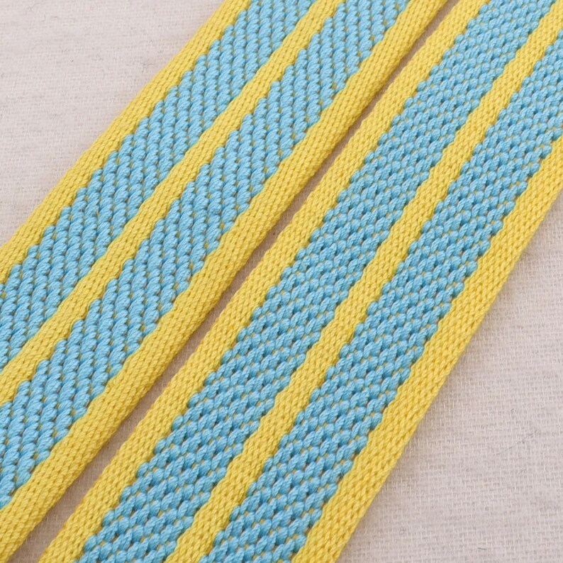 Yellow Blue Striped Webbing Ribbon Yellow  Edge Bag Purse Straps Totes Belts Tape Bag Handle1 12 38mm WB0290
