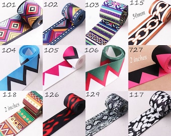 50MM Webbing with Geometric Pattern 2 Inches Smooth Soft Bag Handle Webbing,for Purse Bag Bag Strap,Strap Purse Strap Tote Bag Handle-5Yards