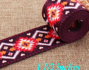 Ethnic Webbing,Geometric Pattern Webbing,Soft Smooth RED Webbing 1.5"(38mm)Purse Bag,Dog Collar,Bag Belt,Woven Belt,Straw Trim(WB627)