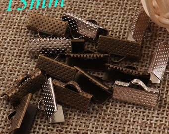 100 pezzi Chiusura a crimpare Estremità di fissaggio, Chiusura liscia in Bronzo antico/Argento, Creazione di gioielli per braccialetti, Infilatura in pelle, Nastro(d41)