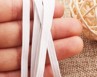 1/8&quot; (3mm)/5mm White Nylon Coated Flat Elastic Cord band,Stretch Elastic Rope Trim Bracelet,Nylon Exterior Rubber Interior Making masks