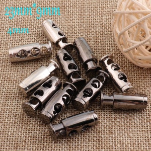 1-10PCS Silver/Black Double Barrel Toggle Cord Lock,Craft Cord Locks,Cylinder Stopper Toggle,Rope Buckle,Connector Buckle,Spring Buckle(5053