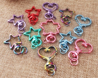 10 PCS Star/Heart Lobster Swivel Clasps,Swivel Lobster Clasps,Parrot Clasps Snap Hook-Pink/Blue/Rainbow/Green/Purple-25mm*35mm