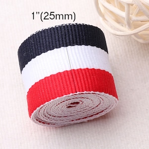 1&quot;(25mm) navy Blue White Red Stripe Soft of Ribbon,Great for DIY Clothing/Shoes/Bag/Belts,1yard,5yards (rb59)