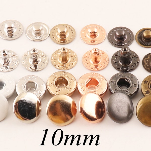 15 unités Ensemble de boutons-pression en métal Boutons-pression avec breloques Boutons ronds DIY Boutons-pression Bouton-pression Bijoux 10 mm vêtements doudounes manteaux