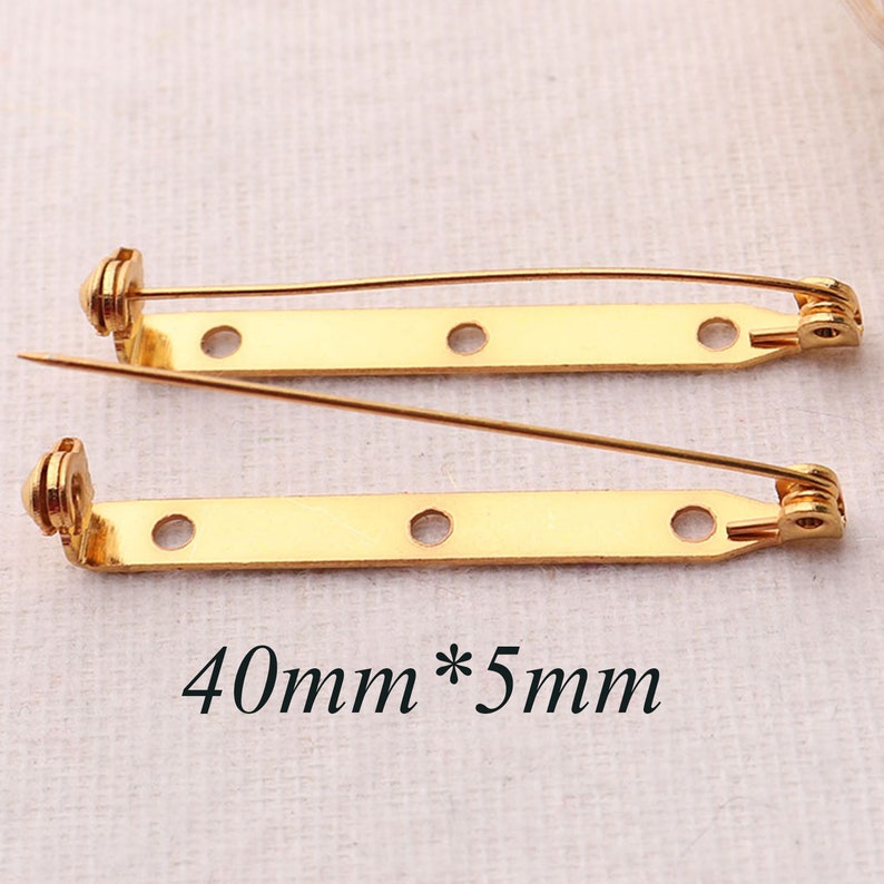 40mm Copper Gold Bar Pins,5-50pcs Brooch Bars Pin Backs,Brooch Bar Pinbacks, Safety Pin Badge Fasteners sp4505 image 2