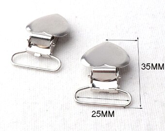 1"(25mm) 10 pcs,Silver Heart Shape Face Metal Suspender Clips pacifier holders suspenders mitten clips(1711)