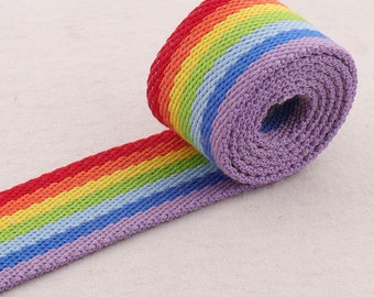 Cinta de algodón arcoíris de 38 mm (1 1/2"), cinta de sarga a rayas, correas para bolsos, bolsos, bolsos, cinturones, correas, asas, por yardas