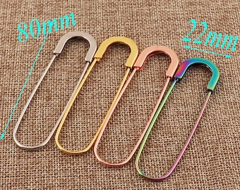 10 PCS Metal Craft Safety Pins,80mm Rainbow/Silver/Gold/Rose Gold Safety Pin Brooch Stitch Markers,Safety Pins Loops Charms Jewelry Tag(sp01