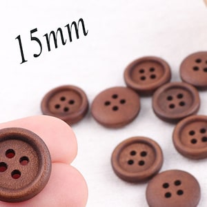 15 pcs Wooden Buttons,Brown Round Wooden Buttons with 4 Holes Sewing Buttons Knitting Crochet-20mm (wd202)