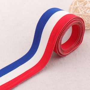 1 1/2&quot; Blue White Red Stripe Soft Ribbon DIY Clothing Shoes Bag Belts Strap,By The Yard-32mm/38mm (wb0238)