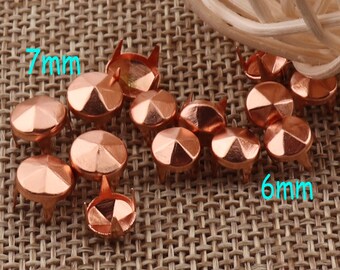 100PCS Nailhead,6mm/7mm Rose Gold Rivet,Nailhead Trim,Studs,Fastener Brads,Snaps Studs,Prong Leather Craft Rivet,Bedazzler(zd1905)