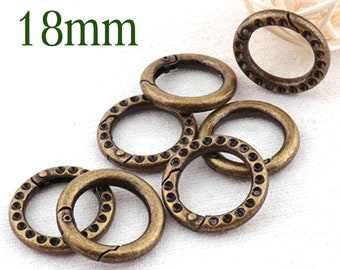 5/8"(18mm),4 pcs,Ancient Bronze Spring Ring Spring Gate Ring with small hole Clasp Snap Ring Screw webbing Purse Bag Handbag Dog Collar