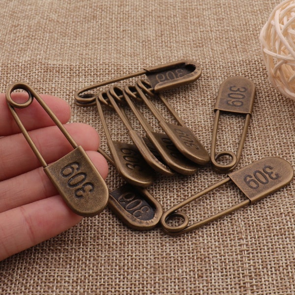 10PCS Antique Bronze Safety Pins,Safety Pin Brooch Stitch Markers,Safety Pins Jewelry Tag Fasteners Loops Charms-1 1/4"(55mm)(sp9013)