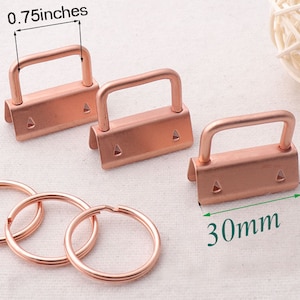 1.15&quot;(30mm),10 sets,Rose Gold Key Fob Hardware with Rings,for webbing/ Wristlets/Fabric Key Chains(kfh88)