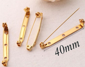 40mm Copper Gold Bar Pins,5-50pcs Brooch Bars Pin Backs,Brooch Bar Pinbacks, Safety Pin Badge Fasteners (sp4505)