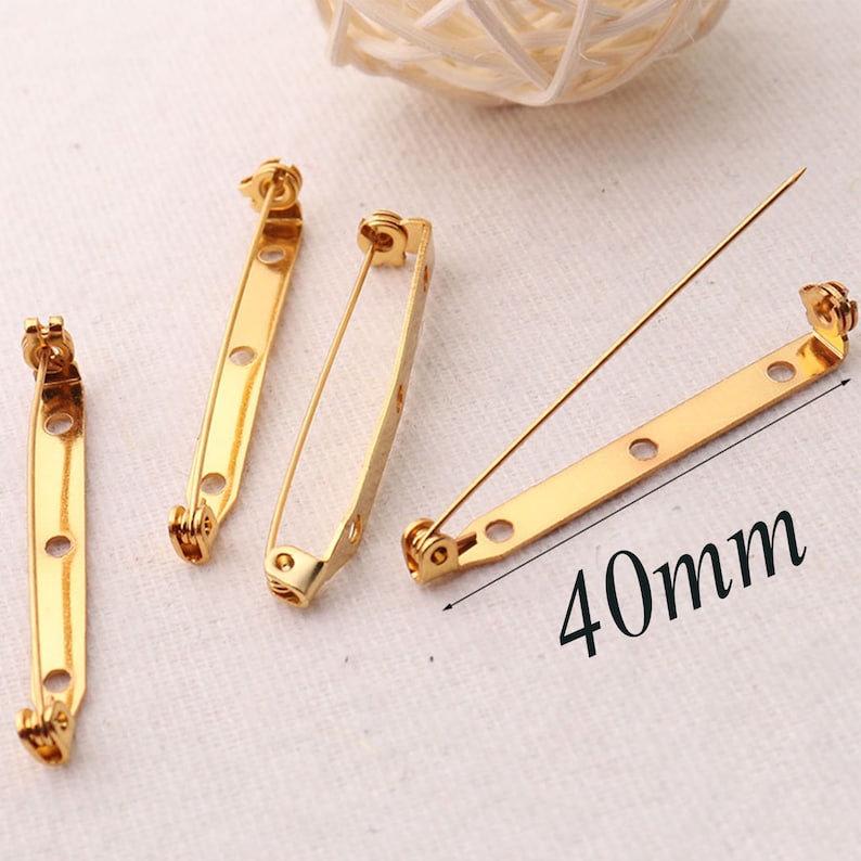 40mm Copper Gold Bar Pins,5-50pcs Brooch Bars Pin Backs,Brooch Bar Pinbacks, Safety Pin Badge Fasteners sp4505 image 1