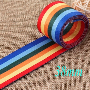 38mm Webbing Strap Rainbow Smooth Stripe Soft Webbing Purse Bag Handbag Dog Collar Hat Bag Belt Woven Belt By the yard 1 1/2&quot; (WB0128)
