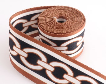 4 yards 2 inch webbing,Chain pattern webbing bag strap,50mm cotton webbing nylon webbing,canvas webbing,brown webbing woven belt stripe