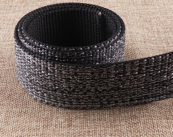 Black Cotton Webbing,1 1/2"(38mm)Silver thread Ribbon,Heavy Weight Bag Purse,Tote Straps Totes Belts Strap Bag Handle(WB1124)