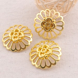 Metal Buttons,1 3/16&quot;(30mm)4 pcs,Gold Metal Buttons Shank Hollow Out Sunflower Button Jewelry Coat Sweater Clothing Leather Wrap Clasps(G06)