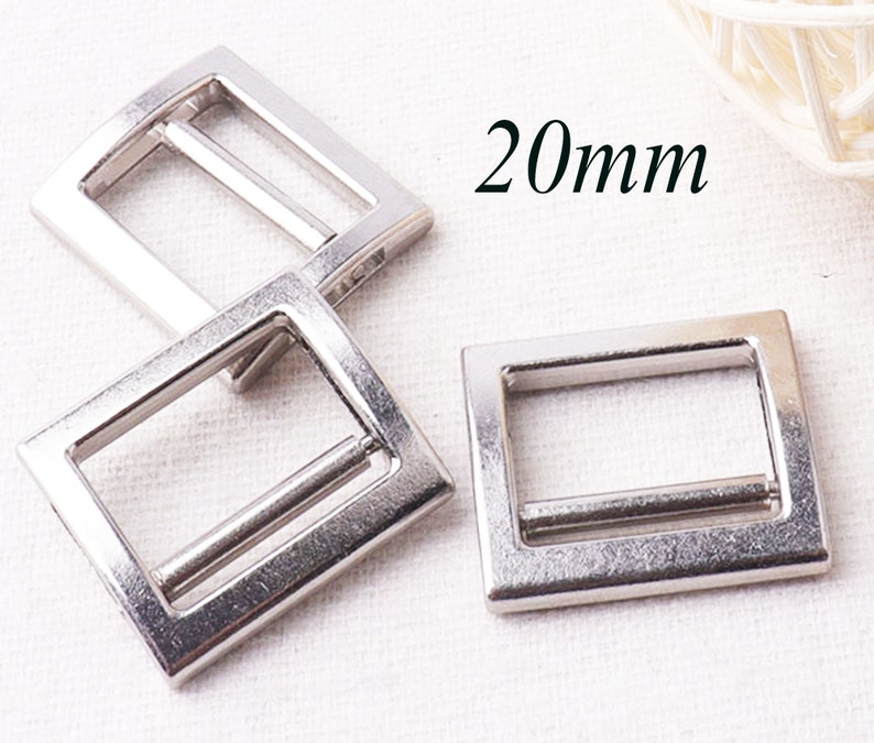 TJK04 20 mm Metal Silver Flat Slide Buckle,8 pcs Adjustable Slider Buckles webbing Purse Bag buckles,Handbag Clothes Strap Keeper