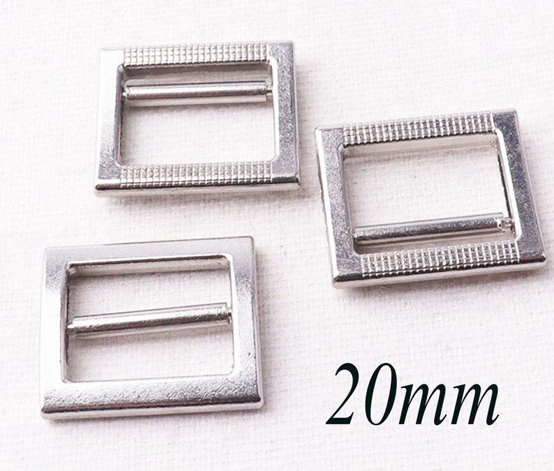 TJK04 20 mm Metal Silver Flat Slide Buckle,8 pcs Adjustable Slider Buckles webbing Purse Bag buckles,Handbag Clothes Strap Keeper