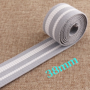 38mm Webbing White Gray Striped Webbing Cotton Webbing Belt Webbing cotton tape Bag straps handbag supplies,