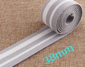 38mm Webbing White Gray Striped Webbing Cotton Webbing Belt Webbing cotton tape Bag straps handbag supplies,