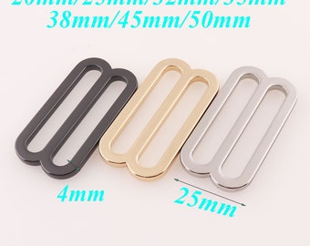 May include: Three metal slider buckles in black, gold, and silver. The buckles are 25mm wide and 4mm thick. The text on the image reads "20mm/25mm/32mm/35mm 38mm/45mm/50mm".