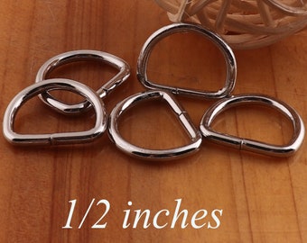 50 PCS Silver D Ring Buckles,1/2" small D Rings Webbing Purse Bag Handbag Dog Collar,metal purse hardware d-ring(25)