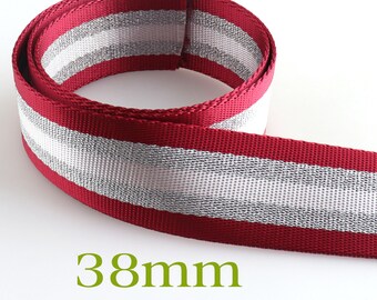 May include: Red and silver striped webbing, 38mm wide.