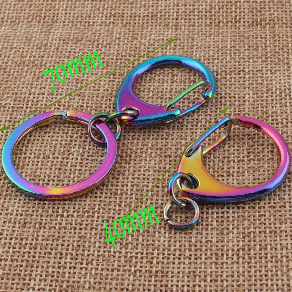 2 3/4" Rainbow Key Chain O-Rings,1-10 PCS Lobster Swivel Clasps Personalized Multicolored Parrot Hook Snap Metal Charm Push Clasp(RA02)