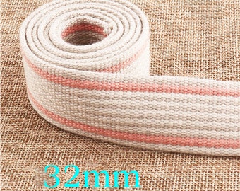 32 mm band Vitt Rosa Randigt band Nylonband Bomullsband Handväskstillbehör Bomullscanvas Handväsksremmar Husdjurshalsband Koppel 1 1/4"