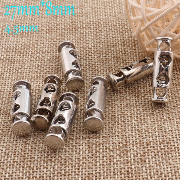 1-10pcs Silver Double Barrel Toggle Cord Lock,Craft Cord Locks,Cord Lock,Rope Buckle,Spring Buckle,Cylinder Stopper Toggle(5050)