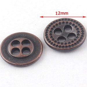 10 Metal Buttons 1/2&quot;(12mm)Antique red copper Vintage 4 hole Buttons,Round Buttons,Clothing Crafts Clasp Buttons(B42)