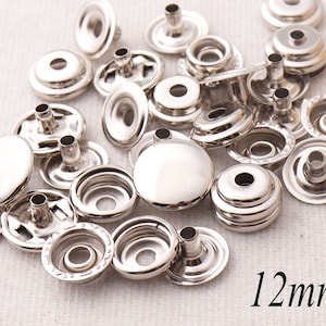 30 sets Metal Silver Snap Buttons,12mm Snap Fastener Leather Rapid Rivet Button Sewing,Snap Button Set Round Square Plated Button(sb04)