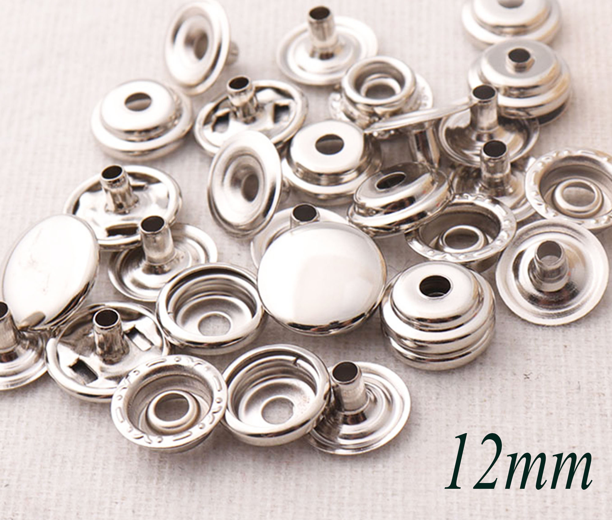 Metal Button Snapper 30 Sets Metal Silver Snap Buttons,12mm Snap Fastener Leather Rapid ...