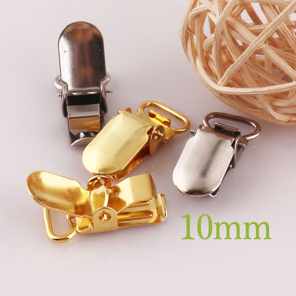 10 mini pinces à bretelles dorées/argentées, attache-suces en métal, attache-suces en métal, boucles pour bretelles, porte-bavoirs -10 mm