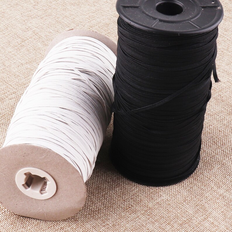 3mm-1/8 WHITE/BLACK Nylon Flat Elastic Cord Band,Elastic Cord Stretch String, Elastic Rope Rubber Band,Nylon Exterior Rubber Interiorsz01 image 1