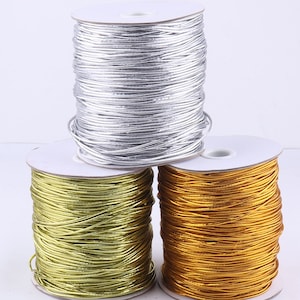 1.5 mm Silver/Gold/pale Gold Craft Elastic Cord,Wedding Decorative gift wrap cord,Stretch Elastic Thread Drawcord Round Drawstring(rp15)