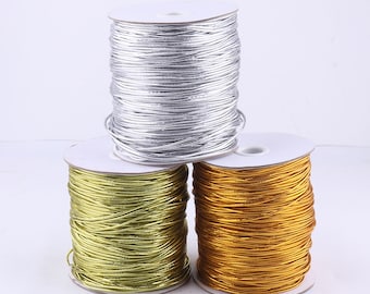 1.5 mm Silver/Gold/pale Gold Craft Elastic Cord,Wedding Decorative gift wrap cord,Stretch Elastic Thread Drawcord Round Drawstring(rp15)