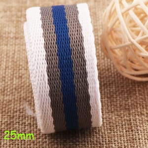 Olive White Blue Striped Cotton Webbing,1 inch Webbing,Key Fobs,webbing by the yard,Belt Webbing,Webbing Strap,trim,soft webbing(WB501)