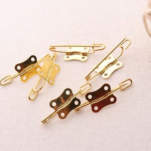 5pcs-50pcs Metal Gold Safety Pin Bar Pins With 4 small Holes and Wing,Brooch Bars Pin Backs,Safety Pin Badge Fasteners-30mm(sp3010)