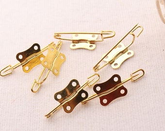 5 Stück-50 Stück Metall Gold Sicherheitsnadeln mit 4 kleinen Löchern und Flügel